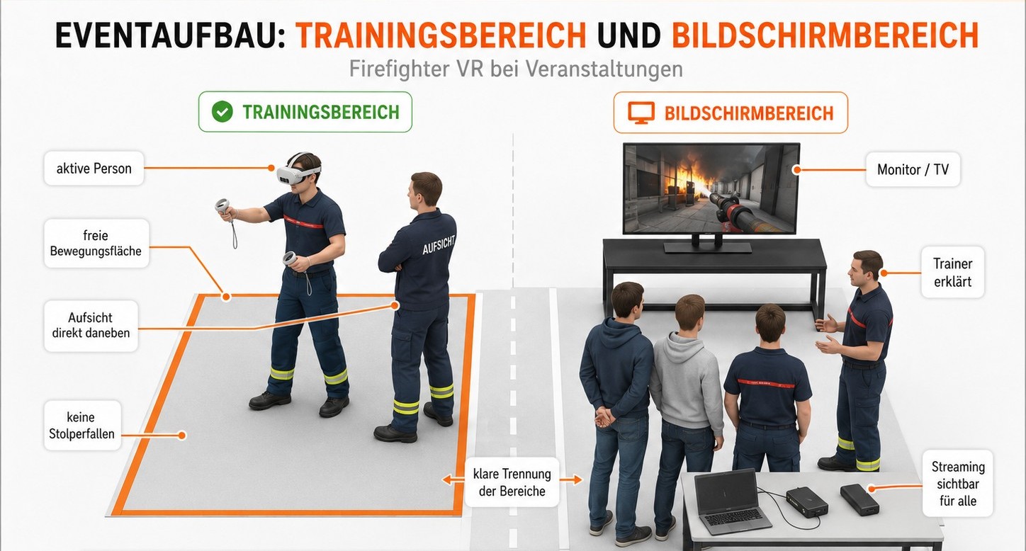Eventaufbau mit getrenntem Trainings- und Bildschirmbereich
