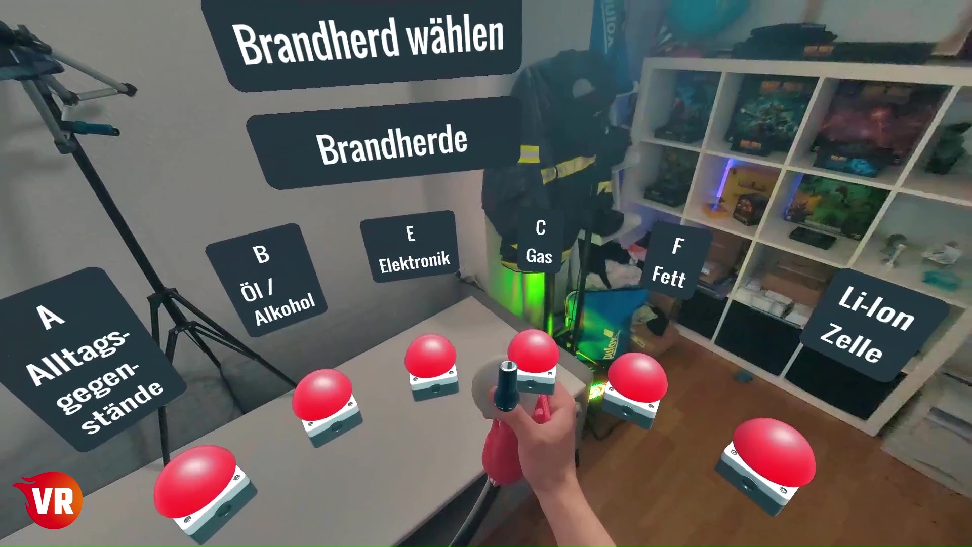 Auswahl der Brandherde im Feuerlöschertraining