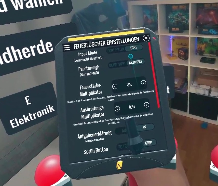 Feuerlöschereinstellungen im Menü